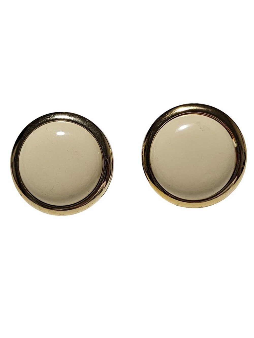 Vintage Cream Round Post Earrings Gold Tone Retro 50s 60s Fashion Jewelry Women